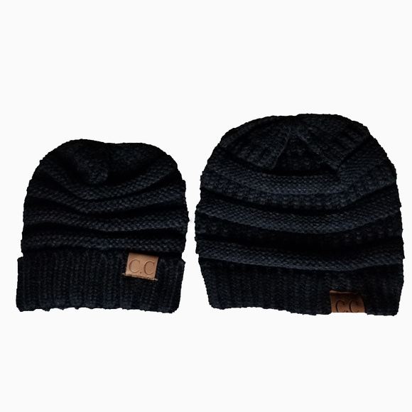 No Brand Accessories - Mommy and Me Beanie Set Adult & Baby Black Hats